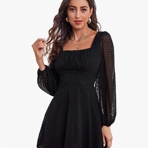 WDIRARA Women's Polka Swiss Dots Mesh Square Neck Chiffon Dress